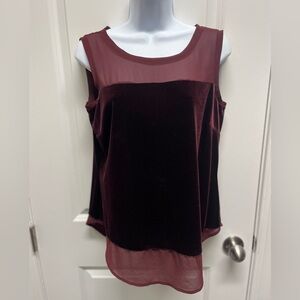 INC International Concepts Burgundy Velvet Tank Top with sheer neckline & bottom